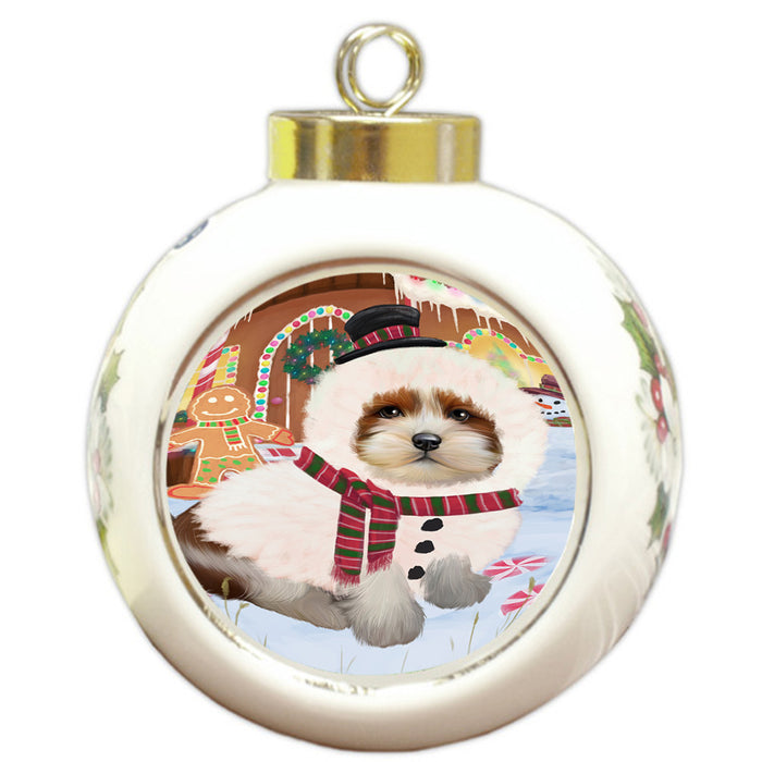 Christmas Gingerbread House Candyfest Lhasa Apso Dog Round Ball Christmas Ornament RBPOR56737