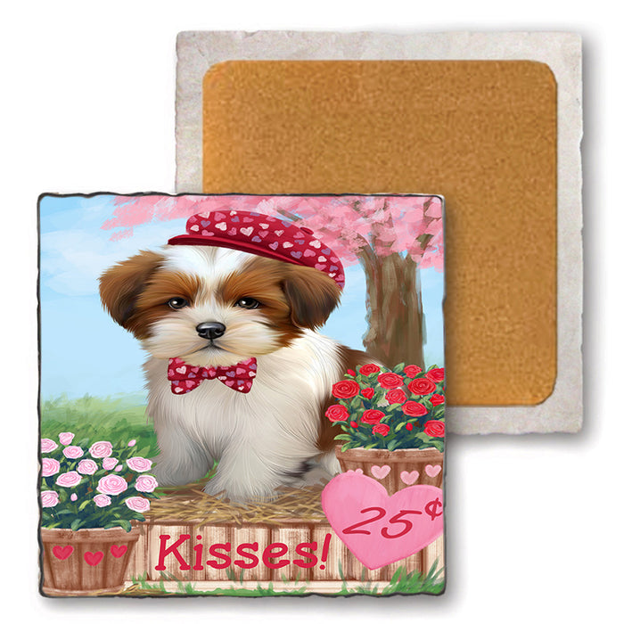 Rosie 25 Cent Kisses Lhasa Apso Dog Set of 4 Natural Stone Marble Tile Coasters MCST50963