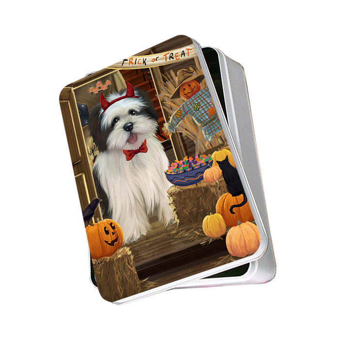 Enter at Own Risk Trick or Treat Halloween Lhasa Apso Dog Photo Storage Tin PITN53182