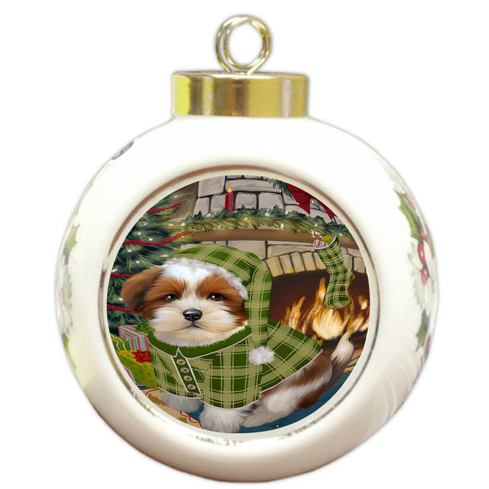 The Stocking was Hung Lhasa Apso Dog Round Ball Christmas Ornament RBPOR55711