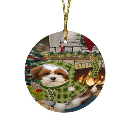 The Stocking was Hung Lhasa Apso Dog Round Flat Christmas Ornament RFPOR55711