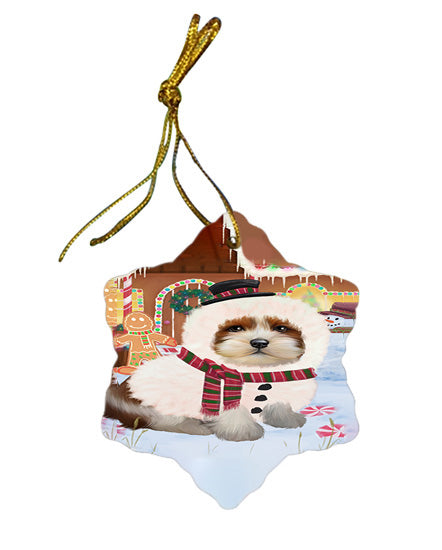 Christmas Gingerbread House Candyfest Lhasa Apso Dog Star Porcelain Ornament SPOR56737