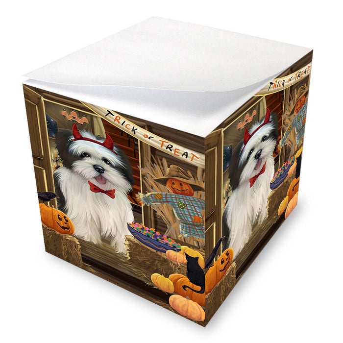 Enter at Own Risk Trick or Treat Halloween Lhasa Apso Dog Note Cube NOC53182
