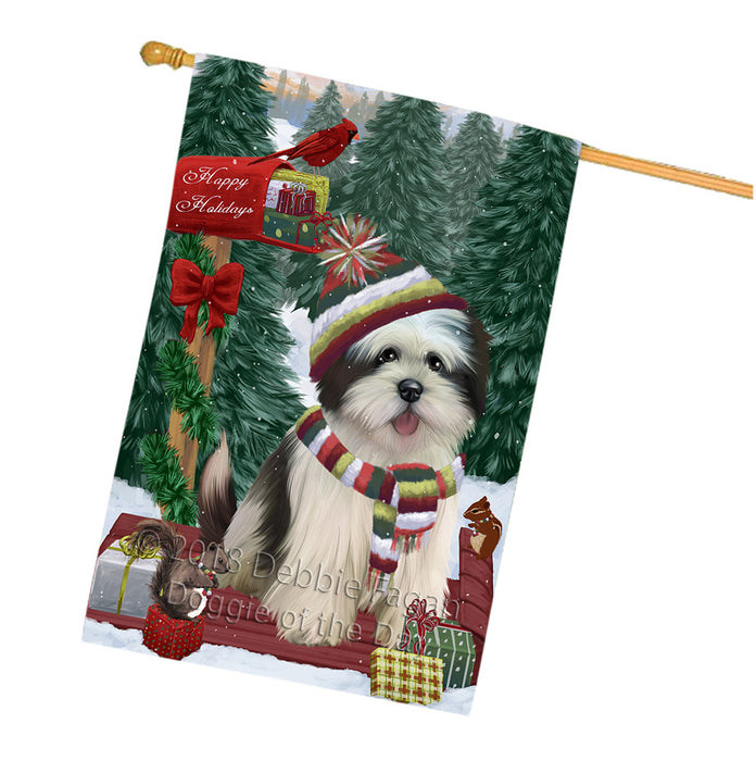 Merry Christmas Woodland Sled Lhasa Apso Dog House Flag FLG55396