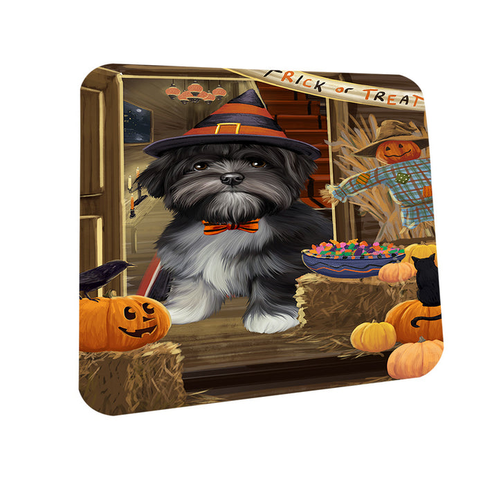 Enter at Own Risk Trick or Treat Halloween Lhasa Apso Dog Coasters Set of 4 CST53141