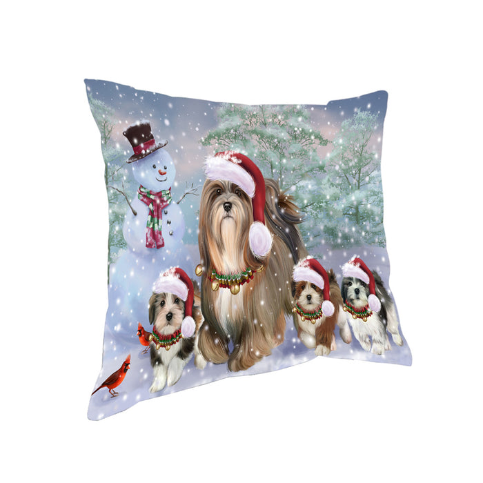 Christmas Running Family Lhasa Apso Dogs Pillow PIL83688