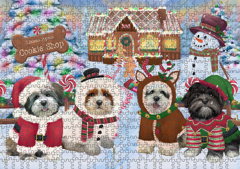 Holiday Gingerbread Cookie Shop Lhasa Apsos Dog Puzzle with Photo Tin PUZL93844