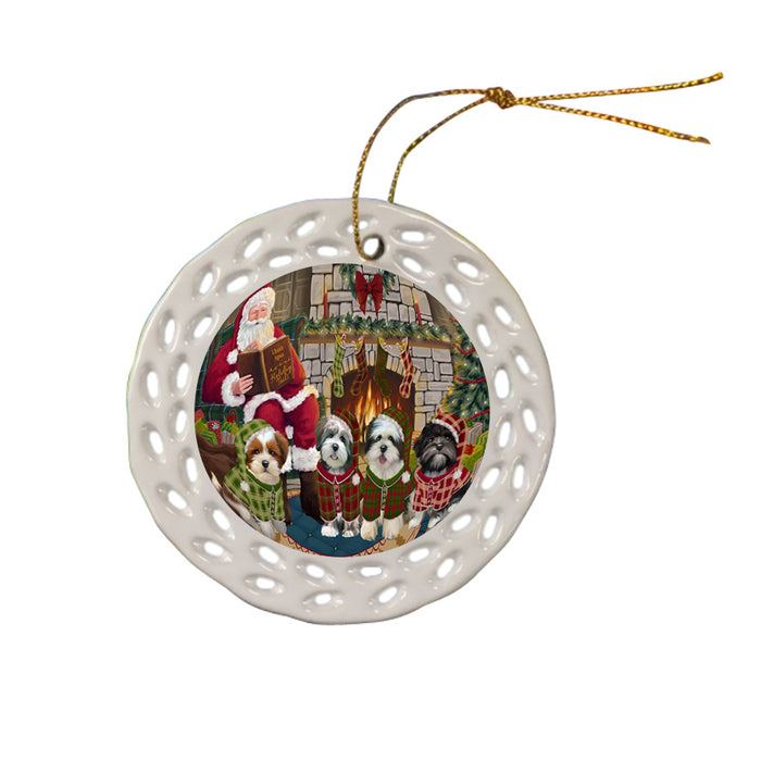 Christmas Cozy Holiday Tails Lhasa Apsos Dog Ceramic Doily Ornament DPOR55491