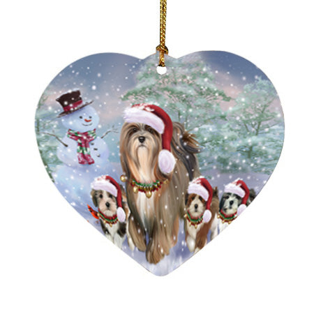 Christmas Running Family Lhasa Apso Dogs Heart Christmas Ornament HPOR57419