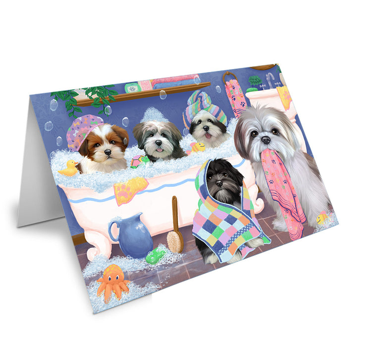 Rub A Dub Dogs In A Tub Lhasa Apsos Dog Handmade Artwork Assorted Pets Greeting Cards and Note Cards with Envelopes for All Occasions and Holiday Seasons GCD74915