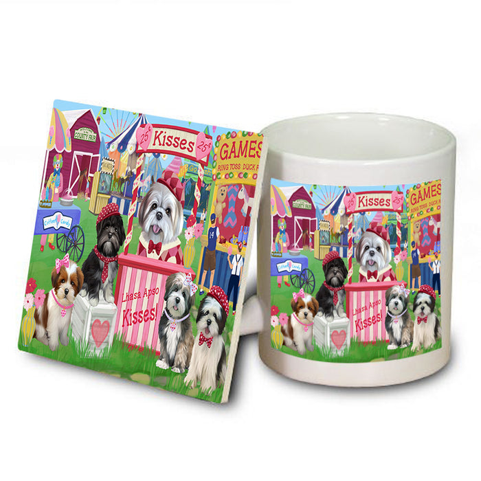 Carnival Kissing Booth Lhasa Apsos Dog Mug and Coaster Set MUC55897