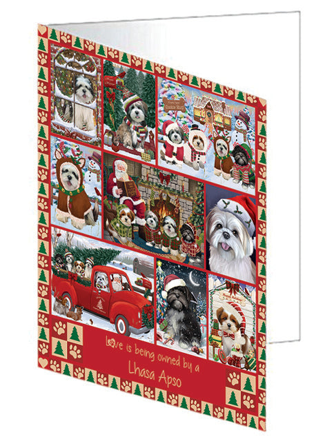Love is Being Owned Christmas Lhasa Apso Dogs Handmade Artwork Assorted Pets Greeting Cards and Note Cards with Envelopes for All Occasions and Holiday Seasons GCD78935