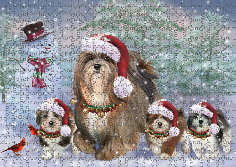 Christmas Running Family Lhasa Apso Dogs Puzzle with Photo Tin PUZ97304