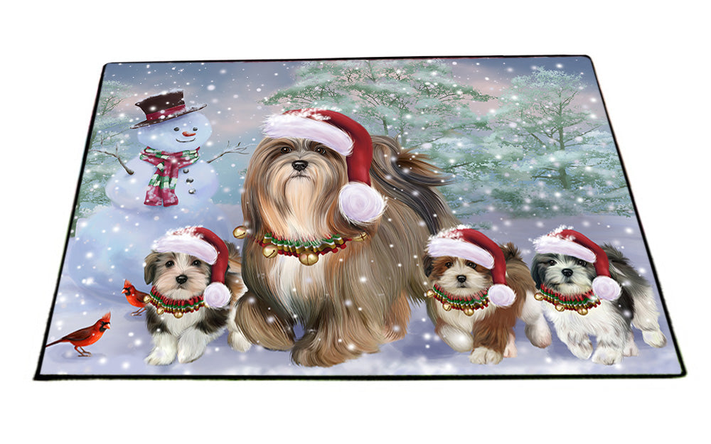 Christmas Running Family Lhasa Apso Dogs Floormat FLMS54311