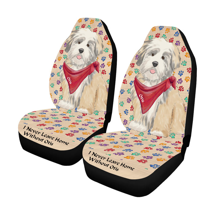 Personalized I Never Leave Home Paw Print Lhasa Apso Dogs Pet Front Car Seat Cover (Set of 2)