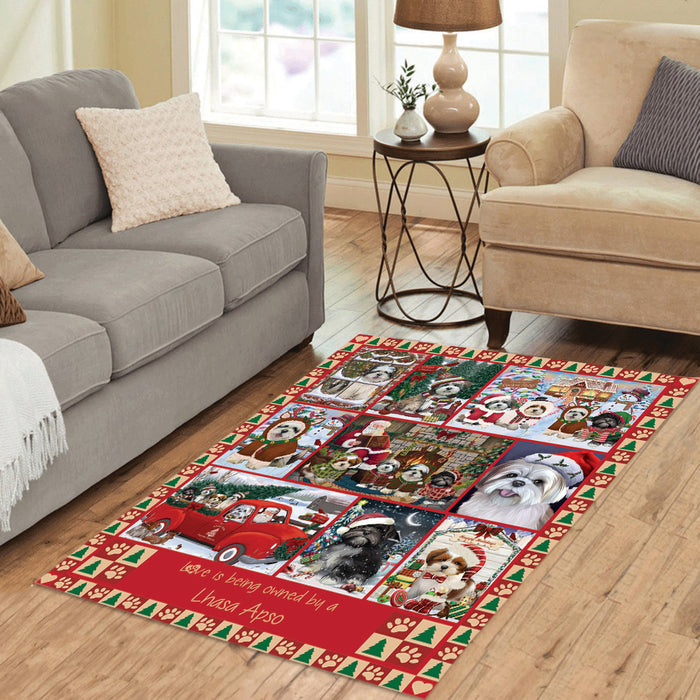 Love is Being Owned Christmas Lhasa Apso Dogs Area Rug