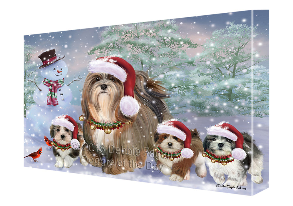 Christmas Running Family Lhasa Apso Dogs Canvas Print Wall Art Décor CVS136637