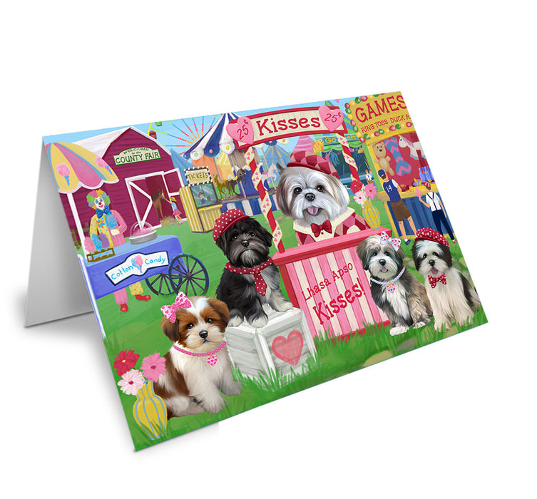 Carnival Kissing Booth Lhasa Apsos Dog Handmade Artwork Assorted Pets Greeting Cards and Note Cards with Envelopes for All Occasions and Holiday Seasons GCD72230