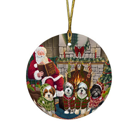 Christmas Cozy Holiday Tails Lhasa Apsos Dog Round Flat Christmas Ornament RFPOR55491