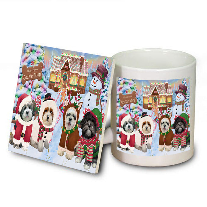 Holiday Gingerbread Cookie Shop Lhasa Apsos Dog Mug and Coaster Set MUC56403