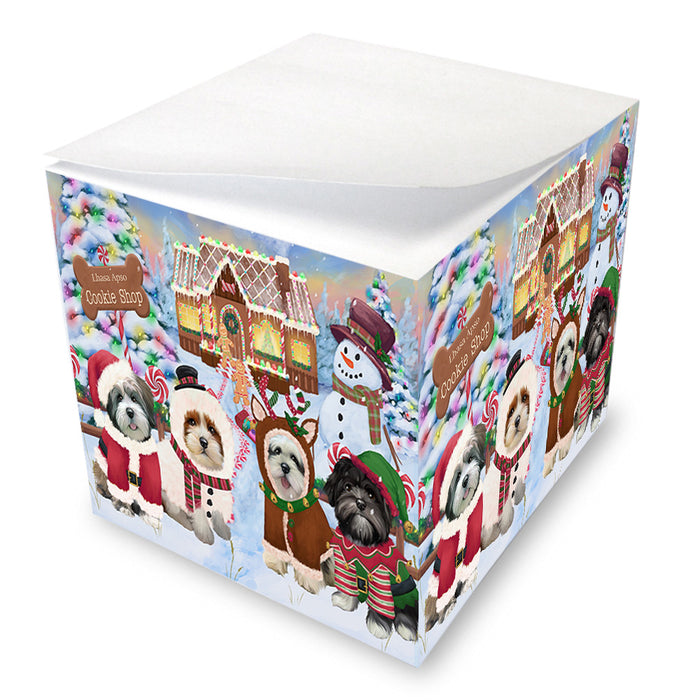 Holiday Gingerbread Cookie Shop Lhasa Apsos Dog Note Cube NOC54483