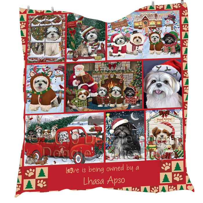 Love is Being Owned Christmas Lhasa Apso Dogs Quilt