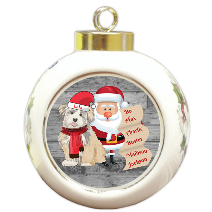 Custom Personalized Santa with Lhasa Apso Dog Christmas Round Ball Ornament