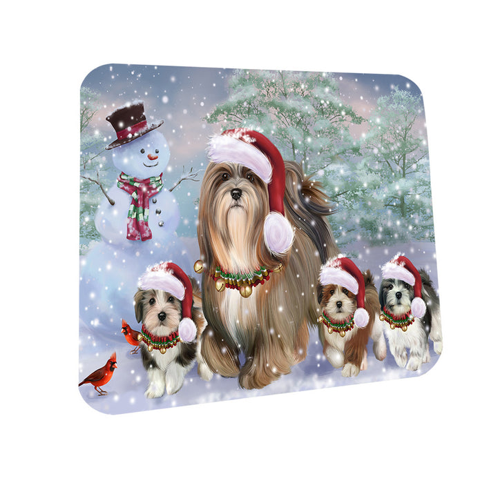 Christmas Running Family Lhasa Apso Dogs Coasters Set of 4 CST57091