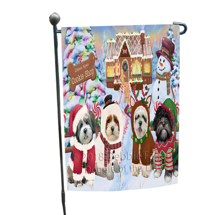 Holiday Gingerbread Cookie Shop Lhasa Apsos Dog Garden Flag GFLG56959