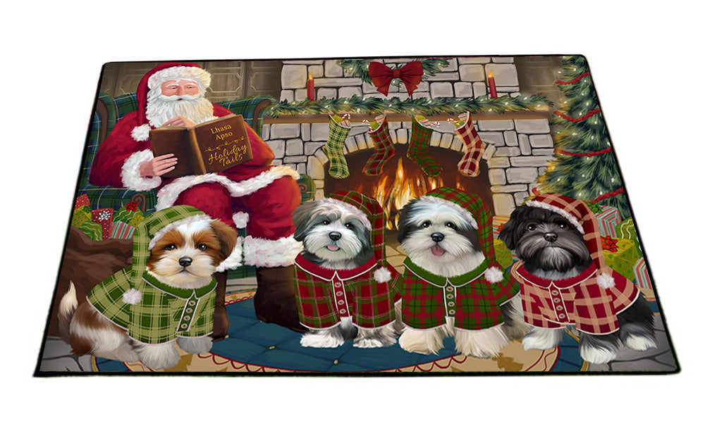 Christmas Cozy Holiday Tails Lhasa Apsos Dog Floormat FLMS52692