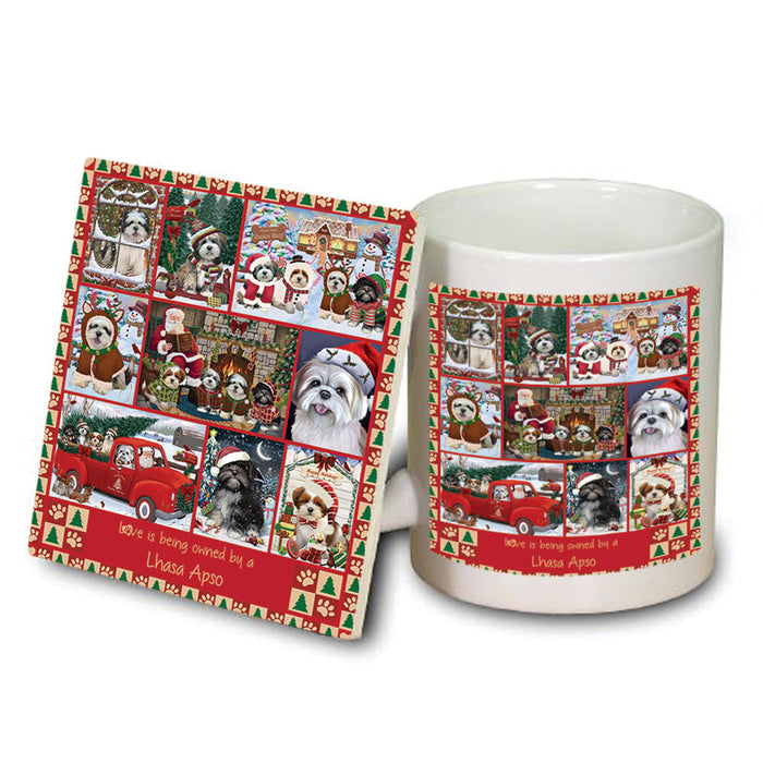 Love is Being Owned Christmas Lhasa Apso Dogs Mug and Coaster Set MUC57228