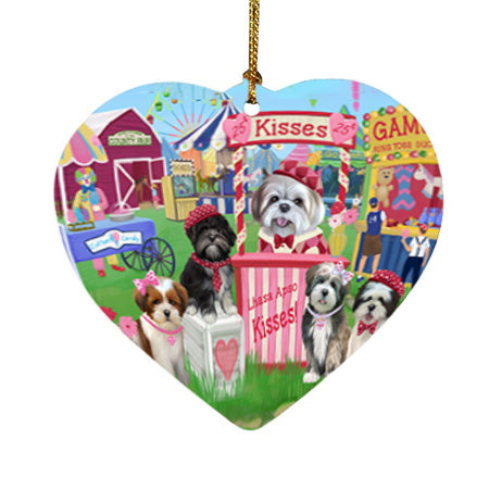 Carnival Kissing Booth Lhasa Apsos Dog Heart Christmas Ornament HPOR56261