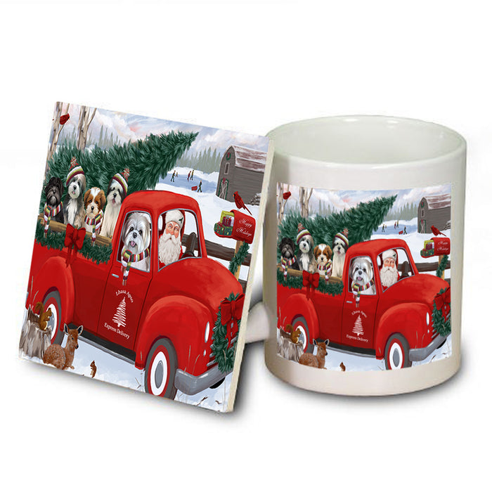 Christmas Santa Express Delivery Lhasa Apsos Dog Family Mug and Coaster Set MUC55039
