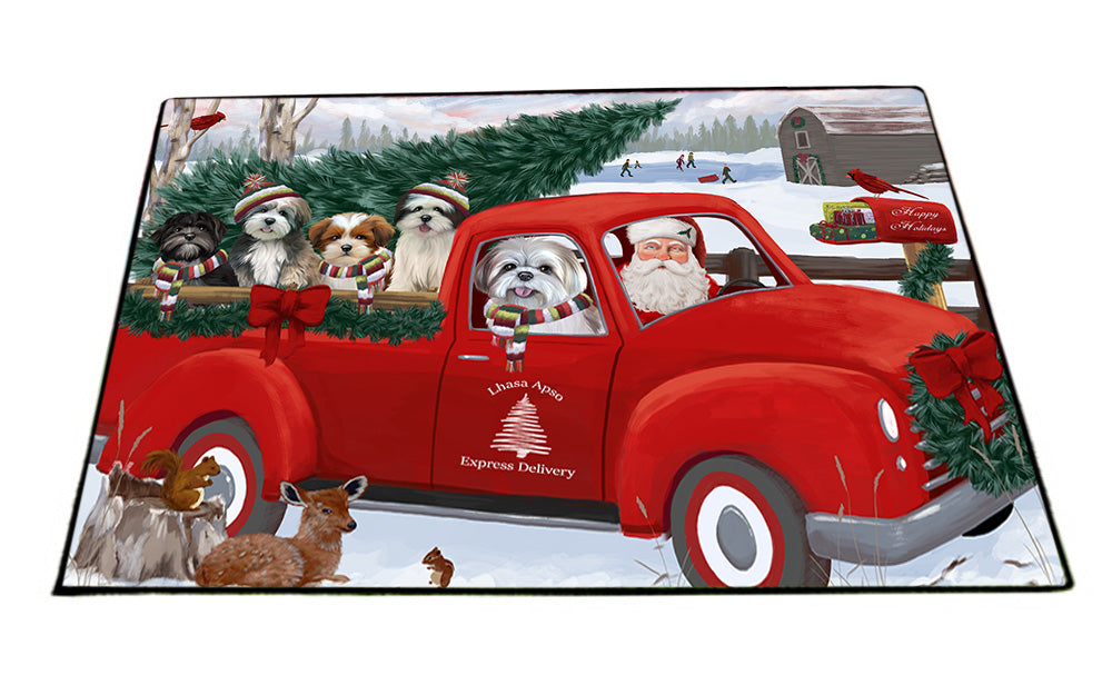 Christmas Santa Express Delivery Lhasa Apsos Dog Family Floormat FLMS52428