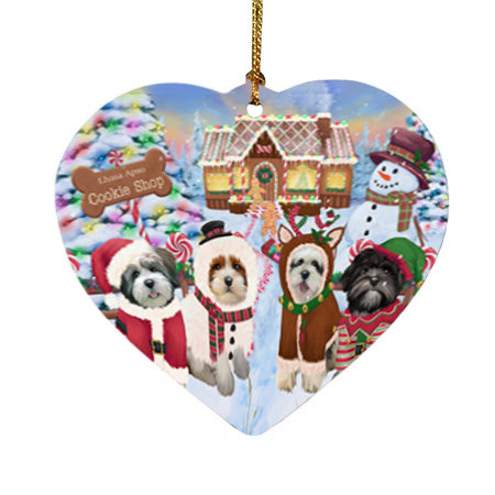 Holiday Gingerbread Cookie Shop Lhasa Apsos Dog Heart Christmas Ornament HPOR56767