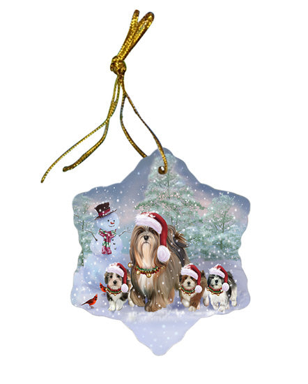 Christmas Running Family Lhasa Apso Dogs Star Porcelain Ornament SPOR57419