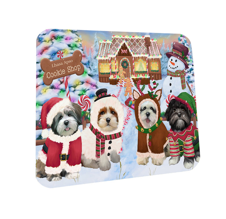 Holiday Gingerbread Cookie Shop Lhasa Apsos Dog Coasters Set of 4 CST56369