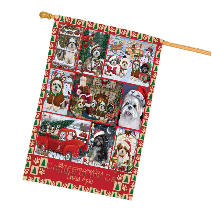 Love is Being Owned Christmas Lhasa Apso Dogs House Flag FLG66075