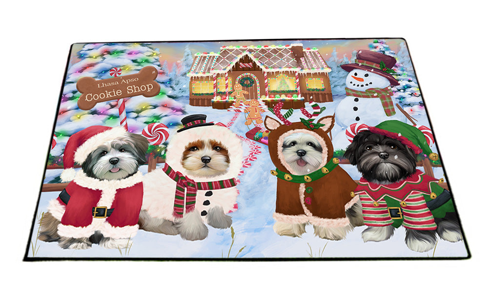 Holiday Gingerbread Cookie Shop Lhasa Apsos Dog Floormat FLMS53280