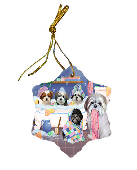 Rub A Dub Dogs In A Tub Lhasa Apsos Dog Star Porcelain Ornament SPOR57156