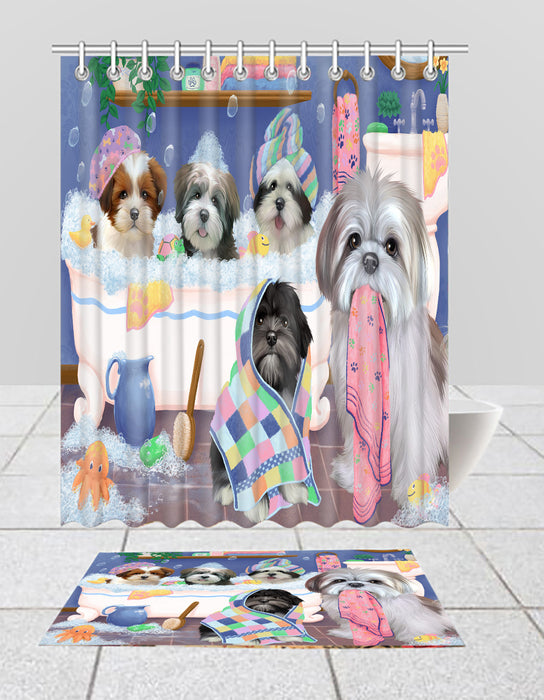 Rub A Dub Dogs In A Tub Lhasa Apso Dogs Bath Mat and Shower Curtain Combo