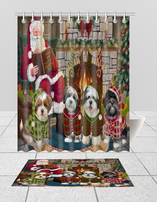 Christmas Cozy Holiday Fire Tails Lhasa Apso Dogs Bath Mat and Shower Curtain Combo