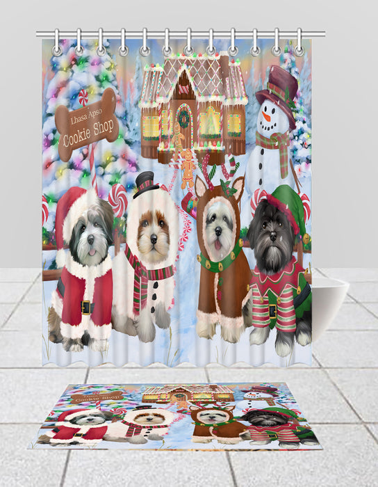 Holiday Gingerbread Cookie Lhasa Apso Dogs  Bath Mat and Shower Curtain Combo