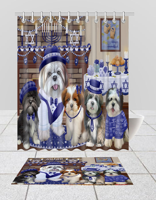 Happy Hanukkah Family Lhasa Apso Dogs Bath Mat and Shower Curtain Combo