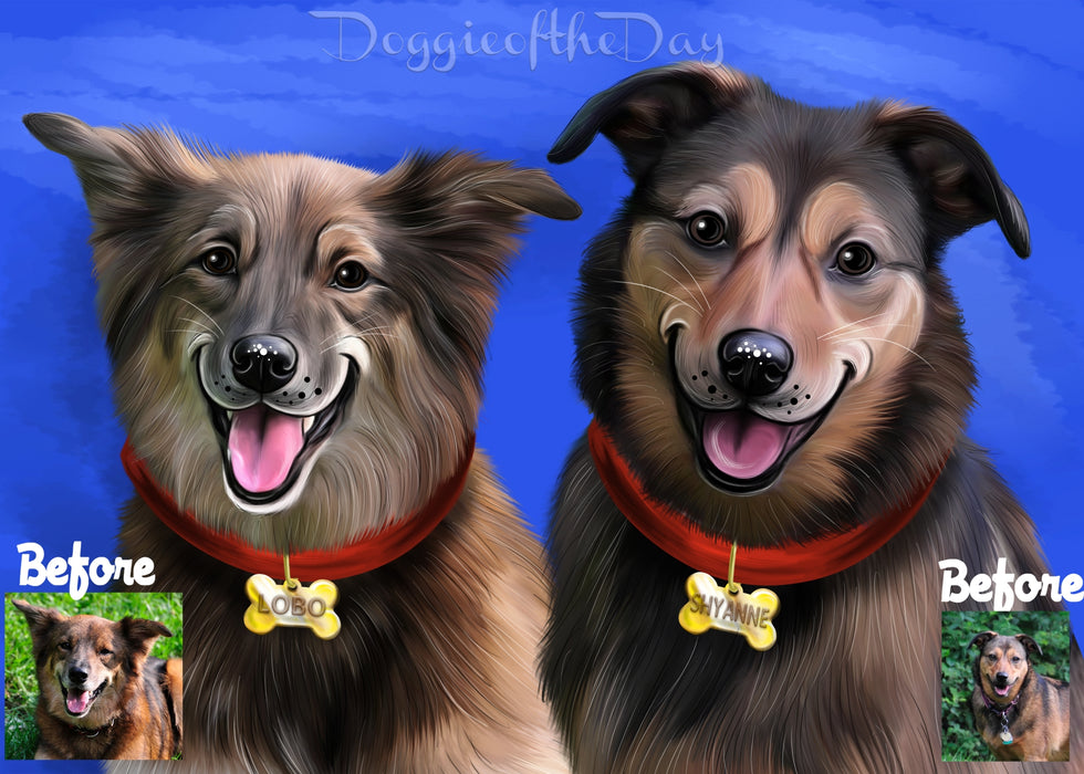 Digital Painting PERSONALIZED Caricature PET PORTRAIT! Custom Pet Dog or Cat Art