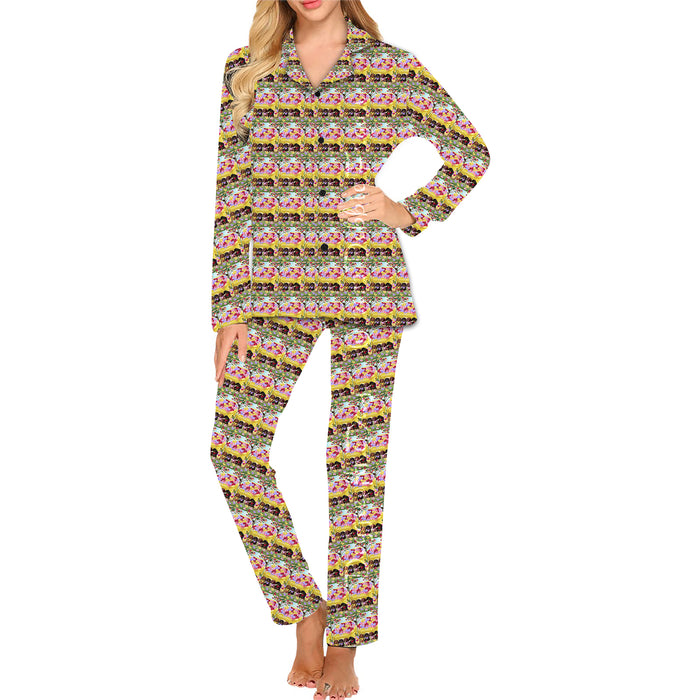 Yellow Truck Dachshund Dog Women's Long Pajama Set
