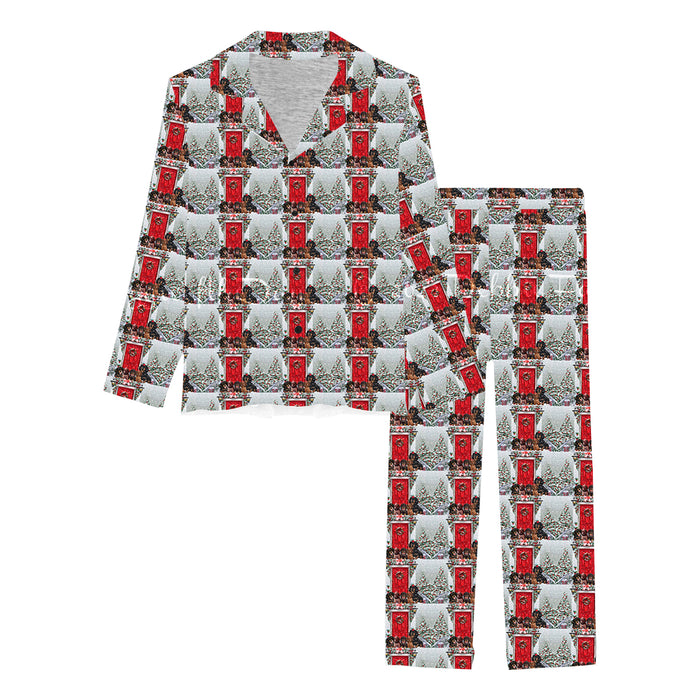 Christmas Holiday Welcome Red Door Dachshund Dog Women's Long Pajama Set