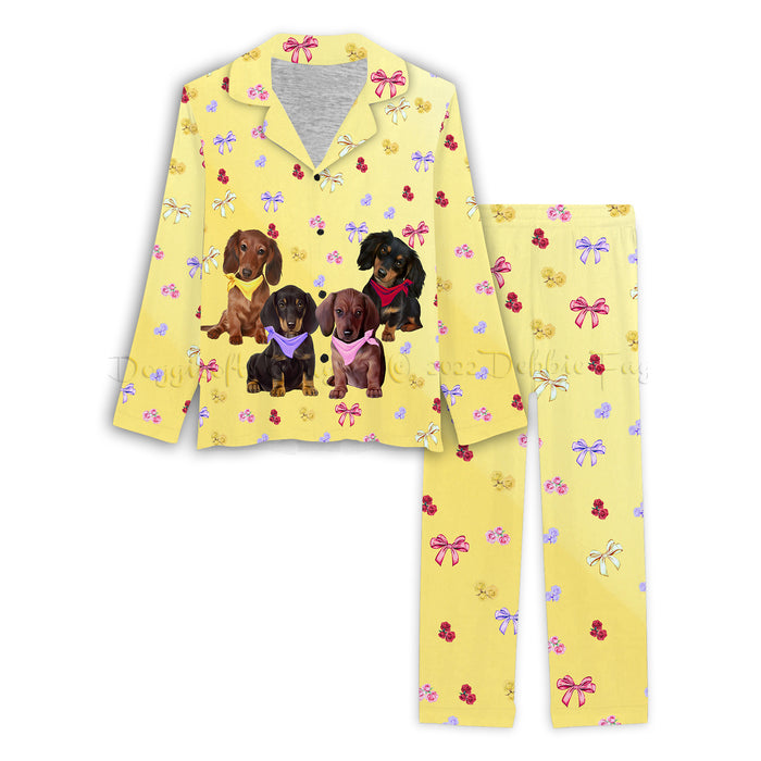 Yellow Floral Dachshund Dog Women's Long Pajama Set