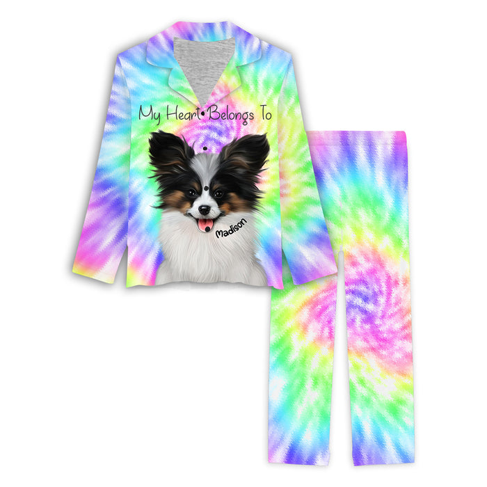 Personalized  Women's Long Pajama Set Custom Rainbow Tie Dye Add Your Photo Here PET Dog Cat Photos