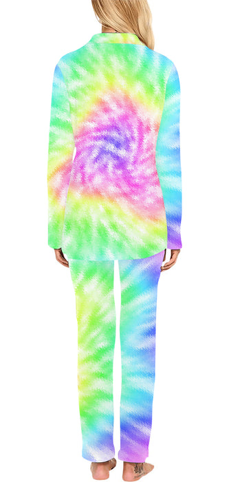 Personalized  Women's Long Pajama Set Custom Rainbow Tie Dye Add Your Photo Here PET Dog Cat Photos